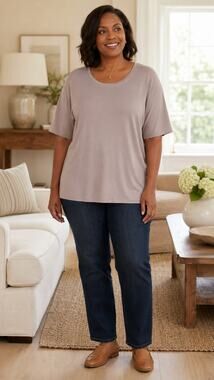 Isaac Mizrahi Live! Beige Pima Cotton Blend Scoop Neck T-Shirt Size 3X Soft